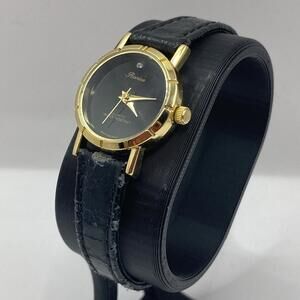 Vintage Ronica Ladies Watch Gold Tone Case Black Dial 12 Hour Crystal RUNNING